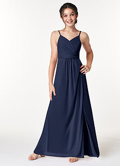 Azazie Luxy Junior Dark Navy Pleated Mesh Dress image3