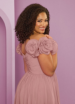 Barbie ♥ Azazie Vestidos de damas de honor Vestido de Rosa Polvorienta de Gasa de Corte en A Convertible con Vestidos sin tirantes image12
