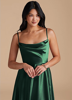 Azazie Elle Vestidos de damas de honor Vestido de Verde Oscuro de Satén Metálico de Corte en A con Con bolsillos image6