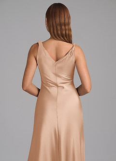 Azazie Nerine Jurken voor bruidsmeisjes Jurk van Stretch Satijn met A-Lijn Geplooid Engelse Roos image2