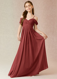 Azazie Kaitlynn Junior Terracotta A-Line Off the Shoulder Chiffon Dress image1
