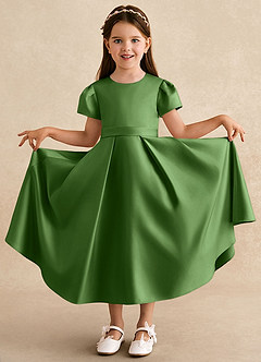 Azazie Princess Flower Girl Dresses Basil A-Line Pleated Matte Satin Dress image3