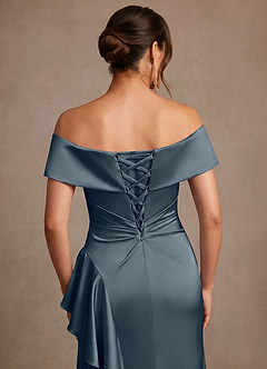 Azazie Kirsty Mère de la mariée Robes Robe Fourreau en Satin extensible Épaule décolletée Violet Crépusculaire image7