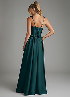 Azazie Nevaeh Bridesmaid Dresses Pine A-Line Corset Stretch Satin Dress image2