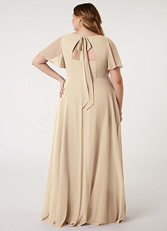 Azazie Kimber Vestidos de damas de honor Vestido de Champán de Gasa de Corte en A con Manga volante image10