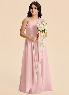 Azazie Skye Junior Powder Pink A-Line Pleated Chiffon Dress image5
