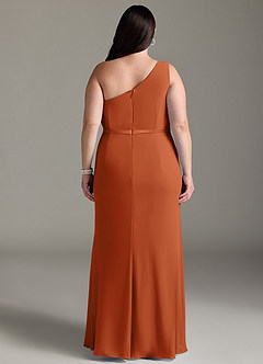 Azazie Liza Jurken voor bruidsmeisjes Jurk van Chiffon met Zeemeermin One-Shoulder Verbrande Sinaasappel image7