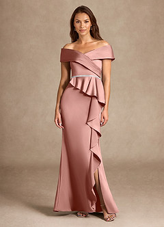 Azazie Dareia Mère de la mariée Robes Robe Sirène en Satin extensible Épaule décolletée Rosette image3