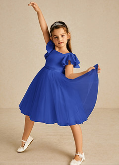 Azazie Kaeya Blumenmädchenkleider A-Linie Schleifen Tüll Kleid Königsblau image2