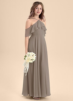 Azazie Tessabelle Junior Abito A-Line in Chiffon a Spalla Scoperta Taupe image5
