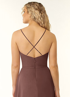 Azazie Naeem Bridesmaid Dresses Espresso A-Line V-Neck Ruffle Chiffon Dress image5