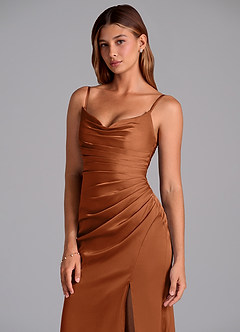 Azazie Claudelle Vestidos de madrinha de casamento Vestido Cobre de Cetim elástico de sereia com Sem alças image2