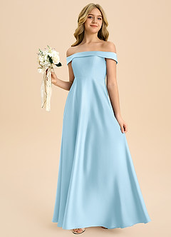 Azazie Sissy Junior Sky Blue A-Line Off the Shoulder Stretch Satin Dress image3