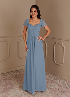 Azazie Gwenyth Kleider für die Brautmutter A-Linie Spitze Chiffon Kleid Staubblau image3