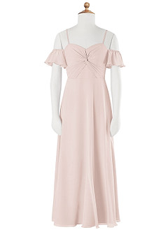 Azazie Juna Junior Robe Trapèze en Mousseline de soie Épaule décolletée Rose Pétale image6
