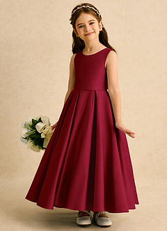 Azazie Mapel vestidos de niña de las flores Vestido de Borgoña de Satin Mate de Princesa con Plisado image2