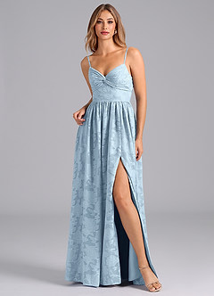 Azazie Zeya Bridesmaid Dresses Sky Blue A-Line Bow Floral Burnout Dress image7
