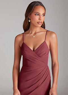Azazie Maci Brautjungfernkleider Etui Plissee Chiffon Kleid Merlot image5