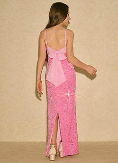 Azazie Nini Girls Formal vestidos de niña de las flores Vestido de Rosa Caramelo de Lentejuelas de Corte Recto image2