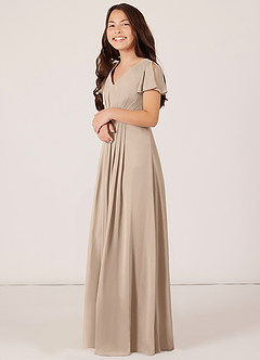 Azazie Peony Junior Robe Trapèze en Mousseline de soie Plissée Taupe image3