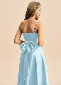 Azazie Rumi Junior Abito A-Line in Raso Elasticizzato Plissettato Azzurro image6