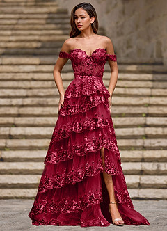 Glitz Rosso Abito da ballo a trapezio con volant image5