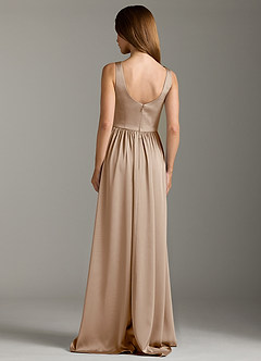 Azazie Keyla Bridesmaid Dresses Taupe A-Line Pleated Stretch Satin Dress image2