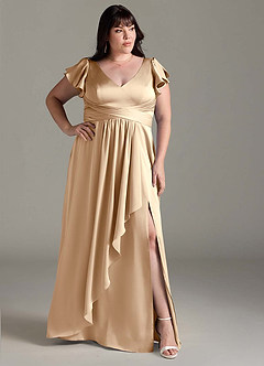 Azazie Omari Vestidos de damas de honor Vestido de Champán de Satén Elástico de Corte en A image10