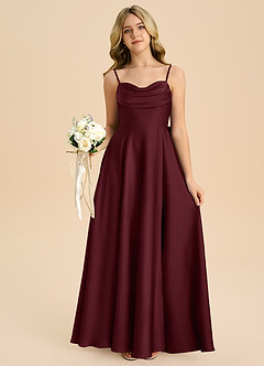 Azazie Bear Junior Robe Trapèze en Satin extensible Encolure en Forme de Cœur Cabernet image7