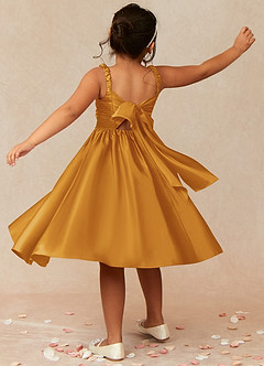 Azazie Cutie Pie Blumenmädchenkleider A-Linie Plissee Matte Satin Kleid Butterscotch image2