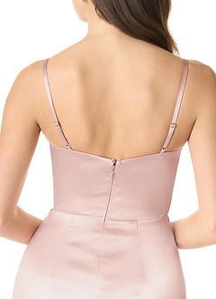 Azazie Sukia Bridesmaid Dresses Blushing Pink Mermaid Pleated Metallic Satin Dress image5