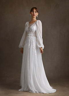 Azazie Keylani Robes de mariée Robe Trapèze en Dentelle Blanc De Diamant image1
