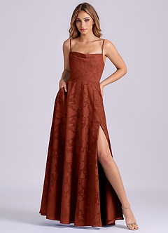 Azazie Elle 신부 들러리 드레스 A라인 주름진 플로럴 번아웃 바닥 길이 드레스 image3