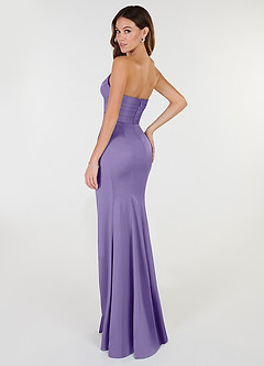 Azazie Yola Vestidos de damas de honor Vestido de Tahití de Satén Elástico de Corte Recto Convertible con Cuello en V Plisado image6