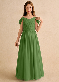 Azazie Chelo Girls Formal Abiti da Ragazza di Fiori Abito A-Line in Chiffon Plissettato Basilico image5