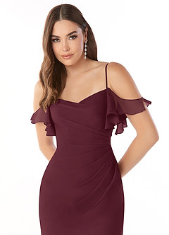 Azazie Emeralda Jurken voor bruidsmeisjes Jurk van Chiffon met Kolom Off the Shoulder Cabernet image6