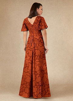 Azazie Emmeline Mother of the Bride Dresses Paprika A-Line Pleated Floral Burnout Dress image5