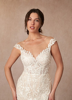 Azazie Diviana Wedding Dresses Diamond White Champagne A-Line Sequins Tulle Dress image9