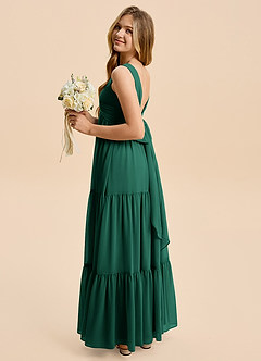 Azazie Devon Junior Emerald A-Line Ruched Chiffon Dress image3