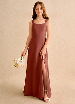 Azazie Makani Girls Formal Robe Demoiselle D'honneur Fillette Robe Trapèze en Mousseline de soie Encolure en Forme de Cœur Auburn image3