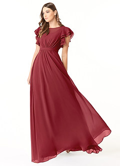 Azazie Daphne Bescheidene Brautjungfernkleider A-Linie Gekräuselt Chiffon Bodenlänge Kleid image3
