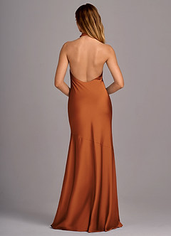 Azazie Lorena Bridesmaid Dresses Cinnamon Mermaid Pleated Stretch Satin Dress image2