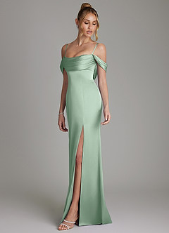 Azazie Nira Kleider zum Anprobieren zu Hause Meerjungfrau-Linie Korsett Stretch-Satin Kleid Agave image6