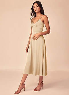 Azazie Dottie Bridesmaid Dresses Champagne A-Line Stretch Satin Dress image4
