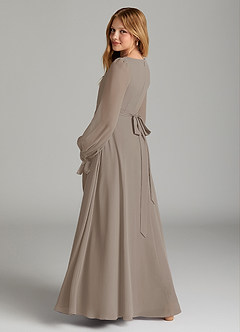 Azazie Leonia Junior Taupe A-Line with Pockets Chiffon Dress image2