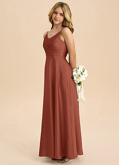 Azazie Bug Junior Robe Trapèze en Satin extensible Plissée Auburn image7