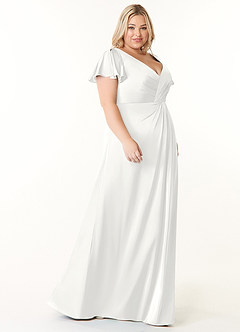 Azazie Soren Bridesmaid Dresses White A-Line Pleated Stretch Satin Dress image3