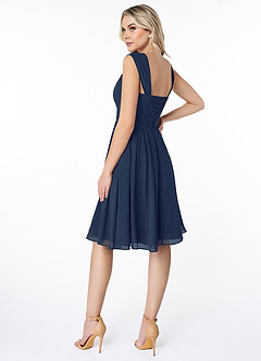 Azazie Angie Robes de demoiselle d'honneur Robe Trapèze en Mousseline de soie Corset Bleu Marine Foncé image5