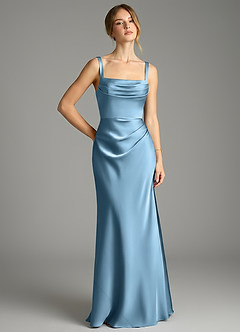 Azazie Alouette Bridesmaid Dresses Steel Blue Mermaid Pleated Stretch Satin Dress image1