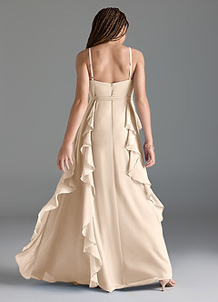 Azazie Peyton Junior White Alabaster A-Line V-Neck Cascading Ruffles Chiffon Dress image5
